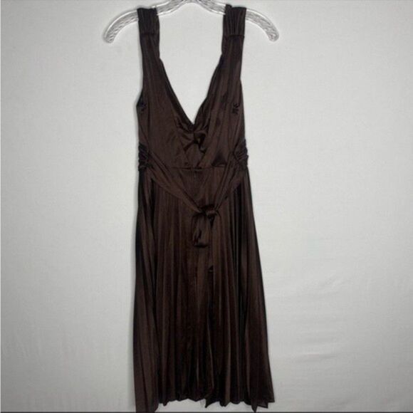 Xscape by Joanna Chen Brown Pleated Sleeveless Cocktail Formal Embellished 14 - Picture 7 of 12